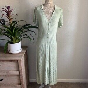 Mint Green Button-Up Midi Dress